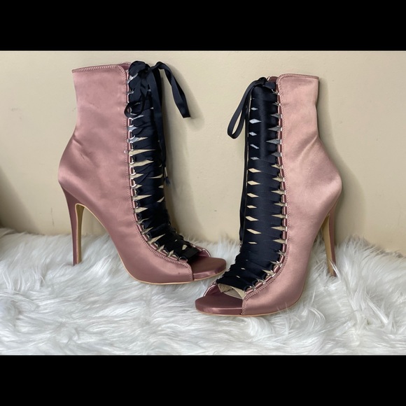 Steve Madden Shoes - STEVE MADDEN BLUSH SATIN FUEGO PEEP TOE BOOTIE